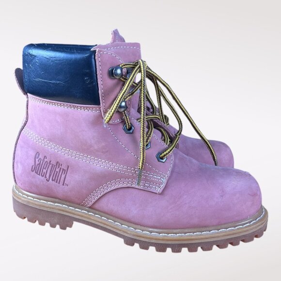 SafetyGirl Steel Toe Work Boots Pink Leather Upper Safety Workwear Size 8.5 - Picture 1 of 9